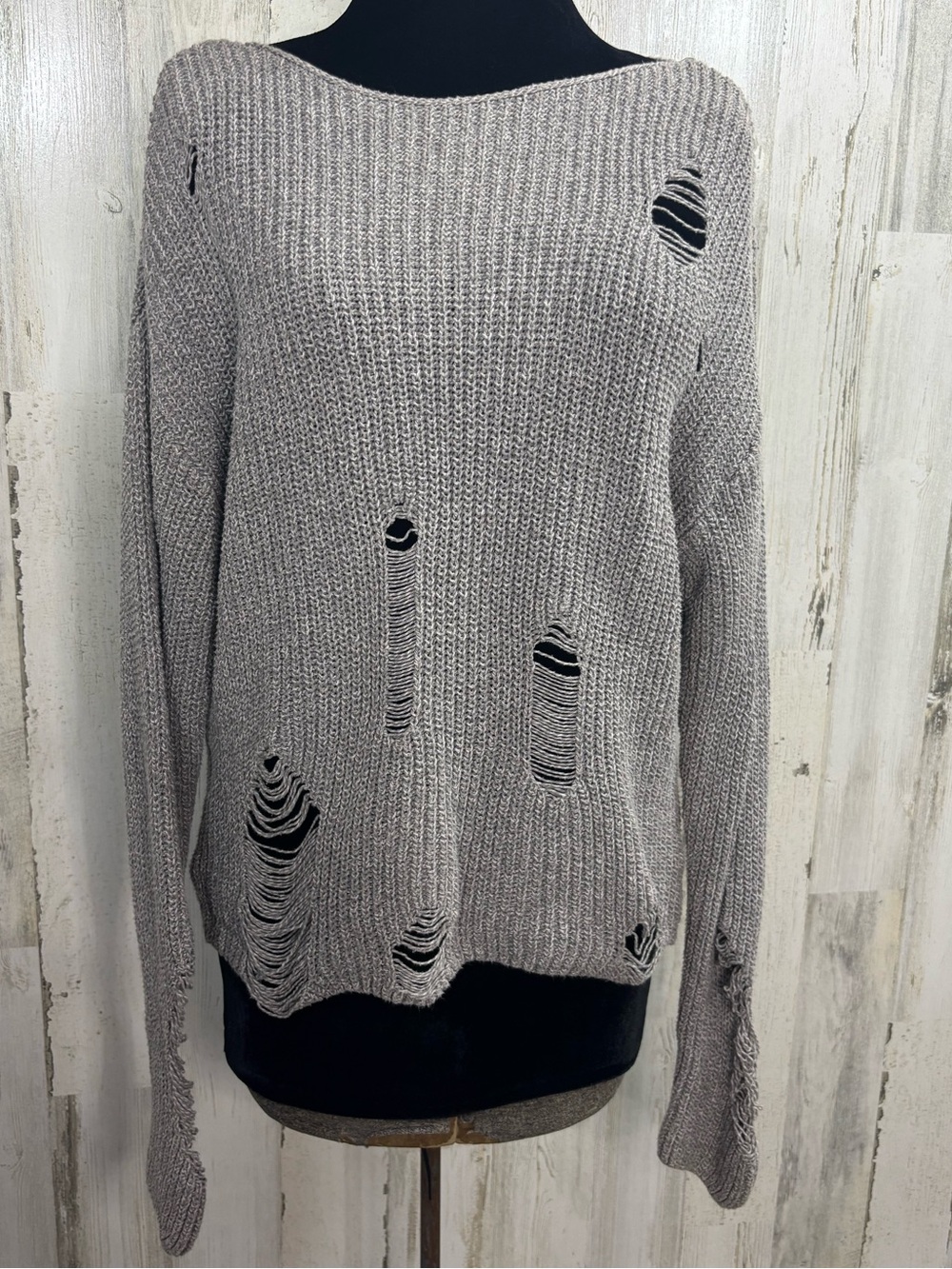 Divided Distressed Bateau Neck‎ Sweater